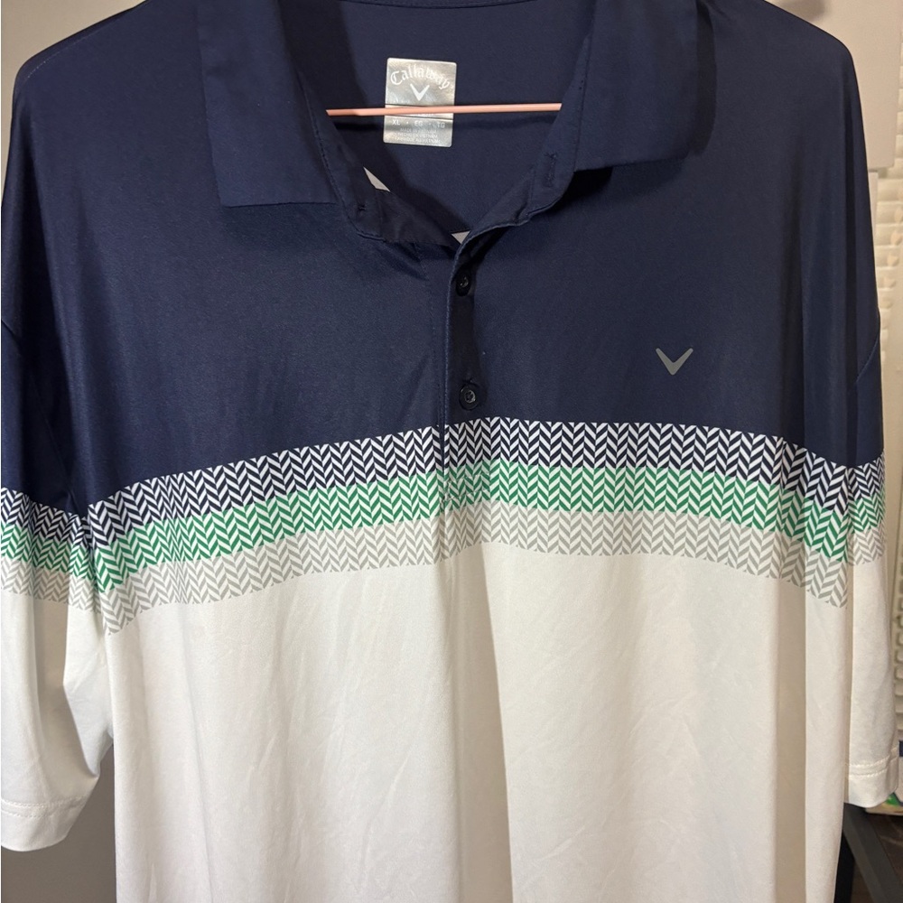 Callaway Opti•Dri Golf Polo Shirt Men’s Sz XL Blue Stripes Print EUC